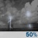 Saturday Night: A chance of showers and thunderstorms before 11pm, then a chance of showers and thunderstorms. Partly cloudy, with a low around 72. Chance of precipitation is 50%. New rainfall amounts less than a tenth of an inch possible. Saturday Night: Chance Showers And Thunderstorms